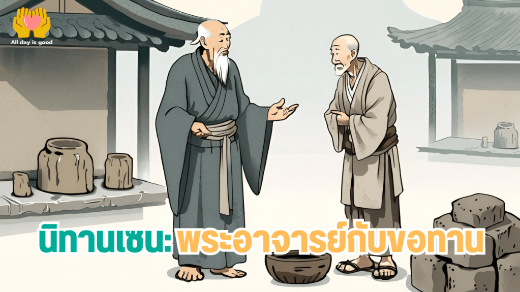 นิทานเซนเรื่องขอทานแขนเดียวสอนให้เห็นคุณค่าในตัวเอง โดยพระอาจารย์ฟังจั้งชี้ให้เห็นว่า การเลือกทำงานสำคัญกว่าความสามารถทางร่างกาย ชายผู้พิการที่ลงมือย้ายอิฐพบคุณค่าในชีวิต ขณะที่ชายสมบูรณ์ไม่ลงมือยังคงเป็นขอทาน สะท้อนถึงทัศนคติและการกระทำที่สร้างความเปลี่ยนแปลง.